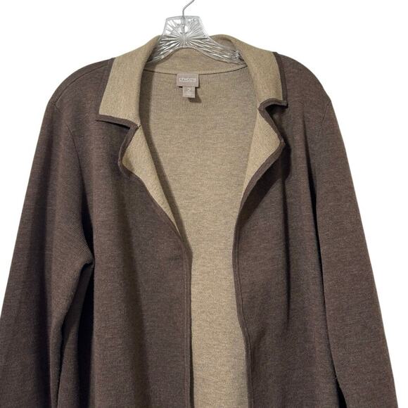 Chico's Women’s Size 2= L 12/14 Classic Open Front Cardigan Chocolate And  Mocha - Picture 3 of 10